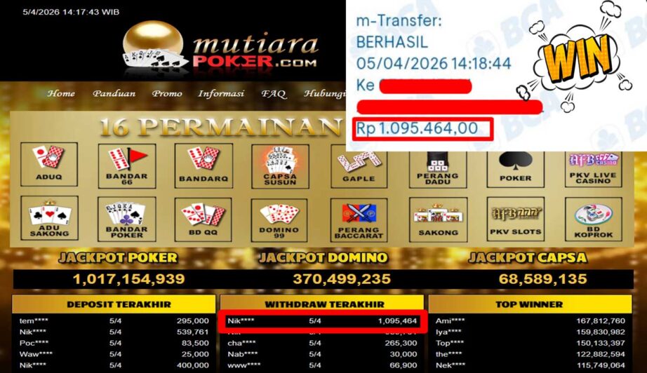 Bukti Withdraw ( 1,095,464,-) Member Setia Mutiarapoker