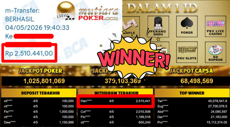 Bukti Withdraw ( 2.510.441,-) Member Setia MutiaraPoker