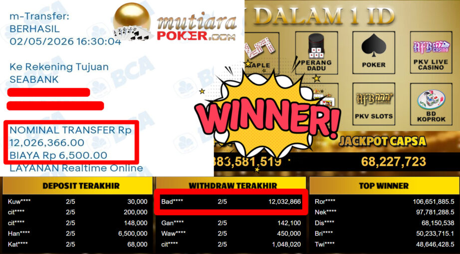 Bukti Withdraw ( 12.032.866,-) Member Setia MutiaraPoker