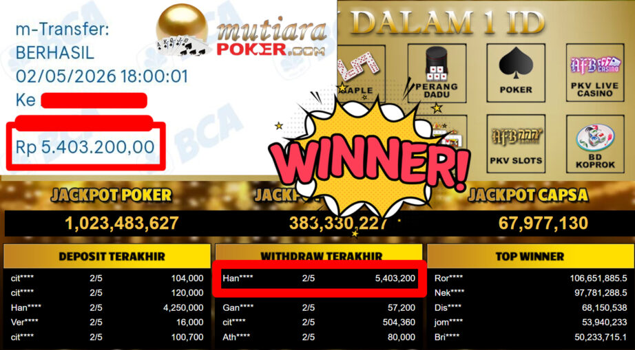 Bukti Withdraw ( 5.403.200,-) Member Setia MutiaraPoker