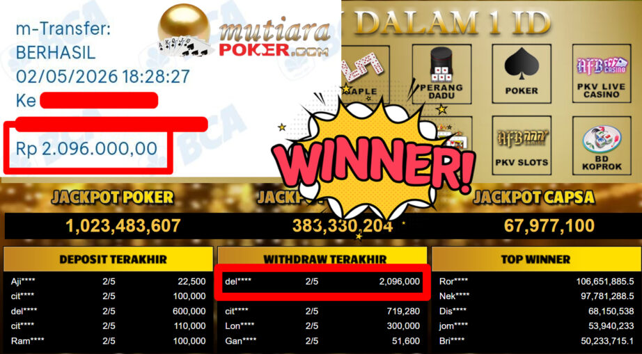 Bukti Withdraw ( 2.096.000,-) Member Setia MutiaraPoker