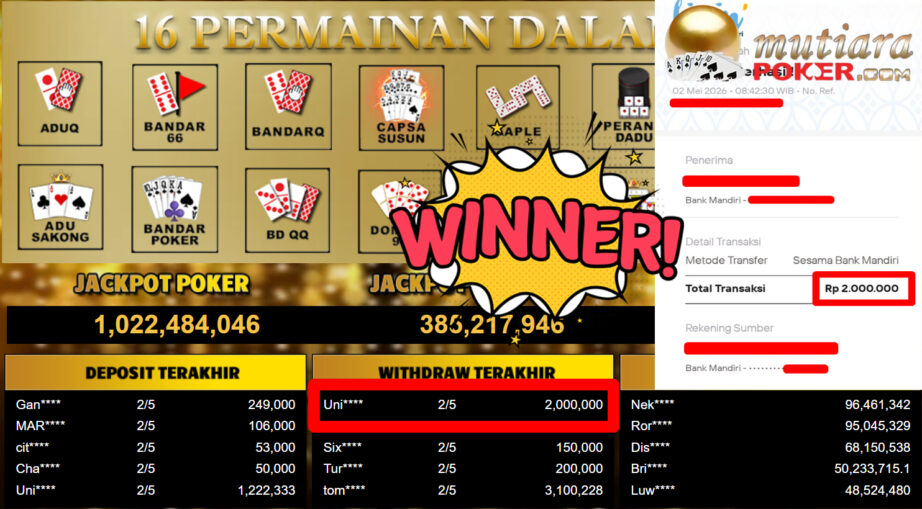 Bukti Withdraw ( 2.000.000,-) Member Setia MutiaraPoker