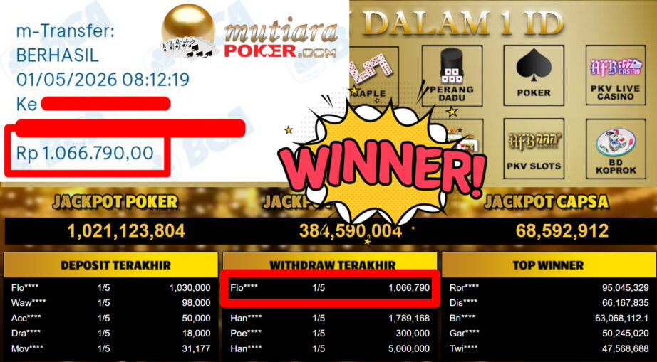 Bukti Withdraw ( 1.066.790,-) Member Setia MutiaraPoker