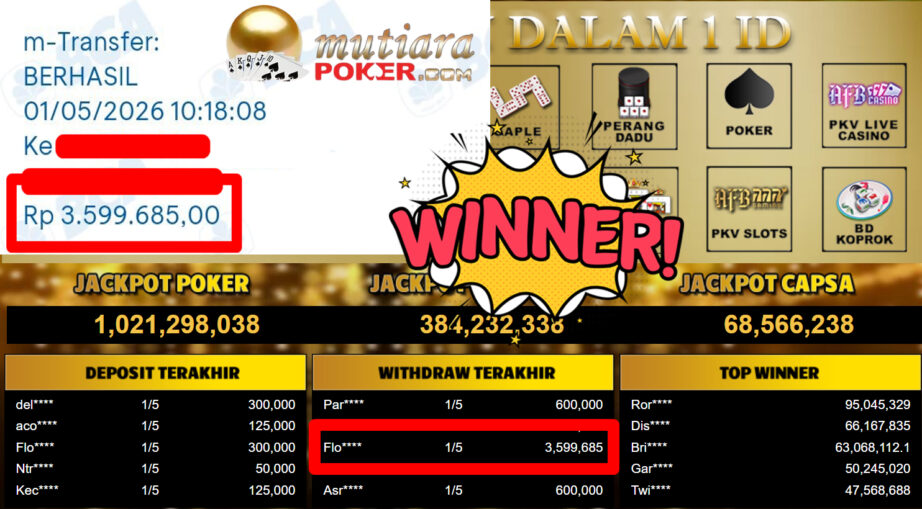 Bukti Withdraw ( 3.599.685,-) Member Setia MutiaraPoker