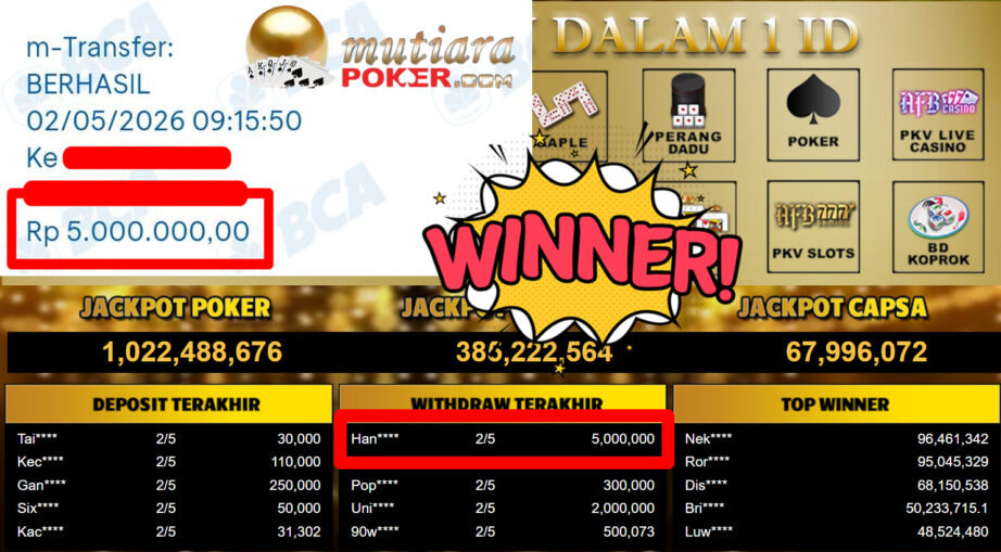Bukti Withdraw ( 5.000.000,-) Member Setia MutiaraPoker