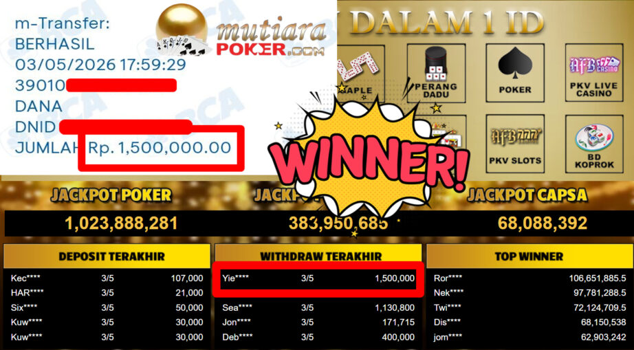 Bukti Withdraw ( 1.500.000,-) Member Setia MutiaraPoker