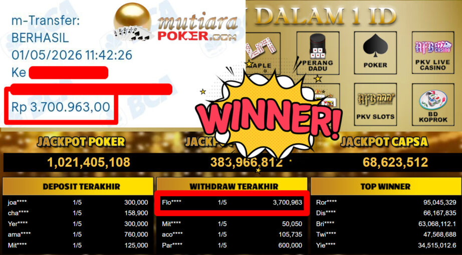 Bukti Withdraw ( 3.700.963,-) Member Setia MutiaraPoker