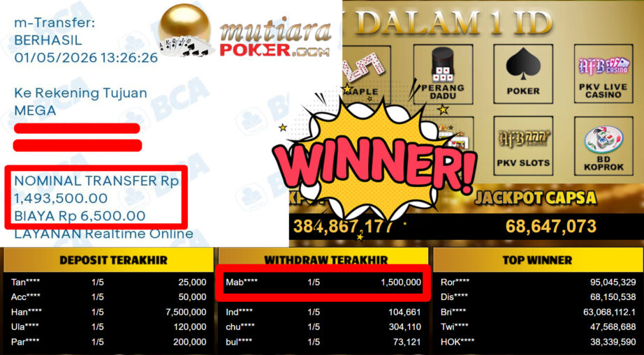 Bukti Withdraw ( 1.500.000,-) Member Setia MutiaraPoker