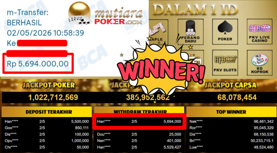 Bukti Withdraw ( 5.694.000,-) Member Setia MutiaraPoker