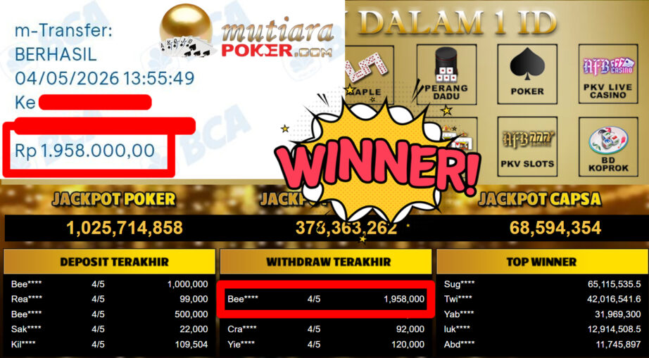Bukti Withdraw ( 1.958.000,-) Member Setia MutiaraPoker