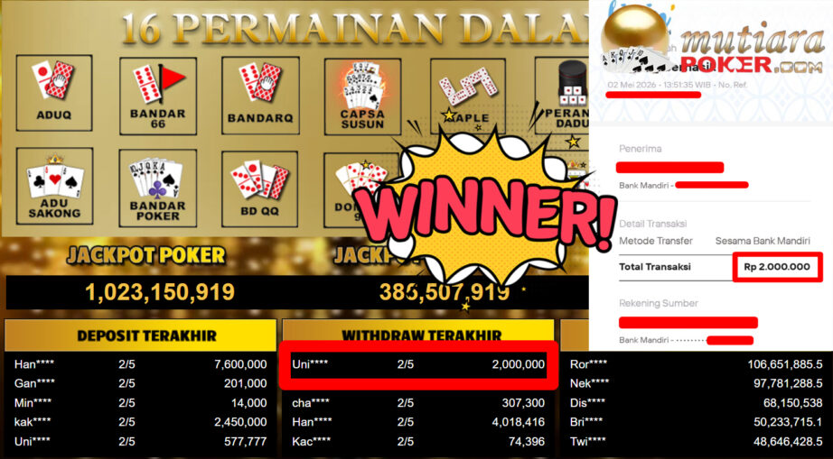 Bukti Withdraw ( 2.000.000,-) Member Setia MutiaraPoker
