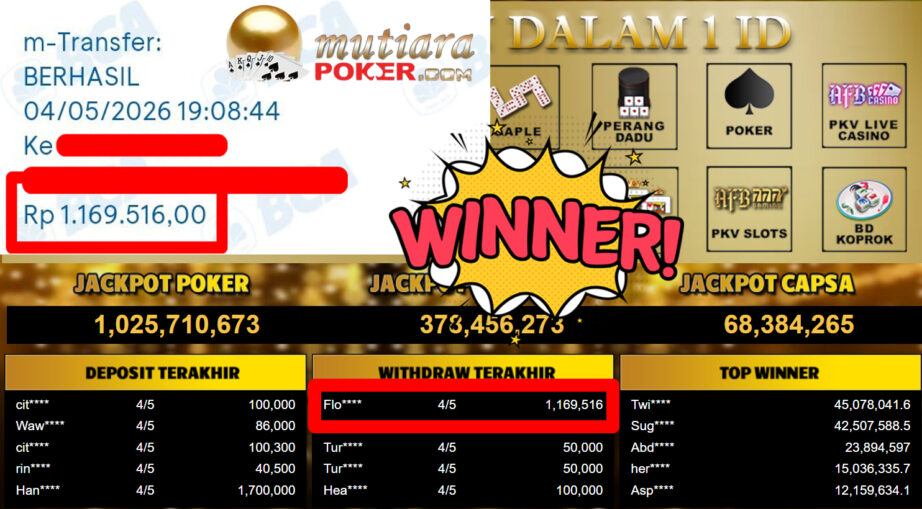 Bukti Withdraw ( 1.169.516,-) Member Setia MutiaraPoker