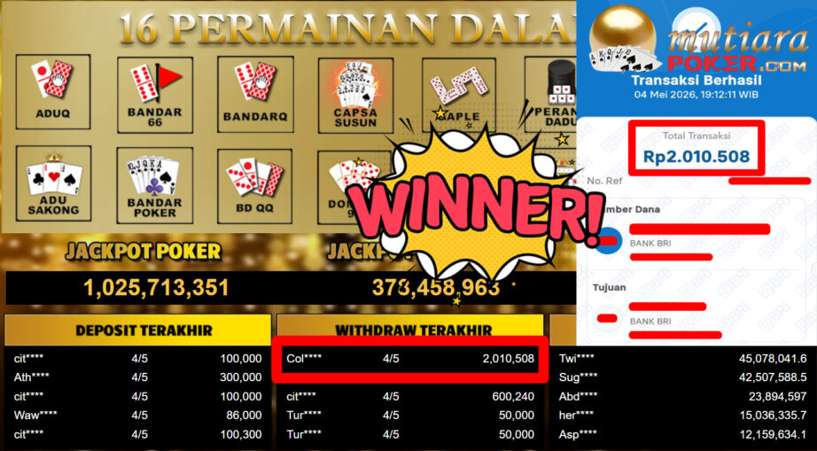Bukti Withdraw ( 2.010.508,-) Member Setia MutiaraPoker